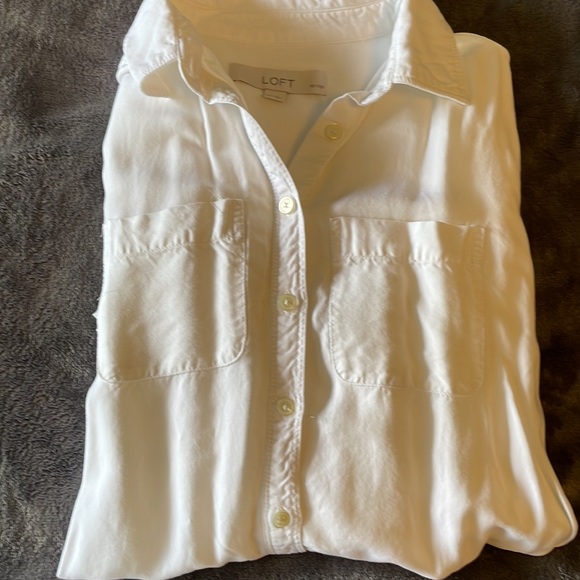 LOFT Petites White Button Down Shirt - Picture 7 of 7
